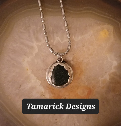 Great Lakes Basalt round stone  and Sterling Silver necklace