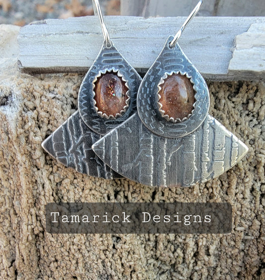 Sunstone and Sterling silver earrings