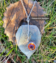 Fire Opal Sterling leaf necklace