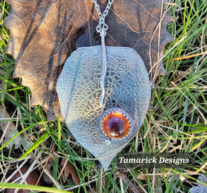 Fire Opal Sterling leaf necklace