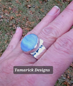 Blue lace agate and sterling silver adjustable ring SOLD