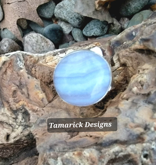 Blue lace agate and sterling silver adjustable ring