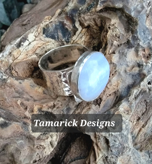 Blue lace agate and sterling silver adjustable ring