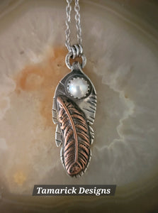 Feather Pearl Mixed metal necklace SOLD