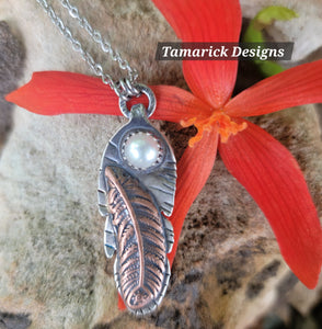 Feather Pearl Mixed metal necklace