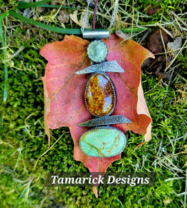 Amber, Prehnite, and Turquoise Sterling Necklace