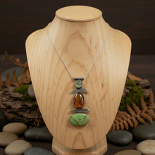 Amber, Prehnite, and Turquoise Sterling Necklace