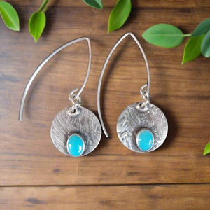 Turquoise Sterling Round Disc Earrings