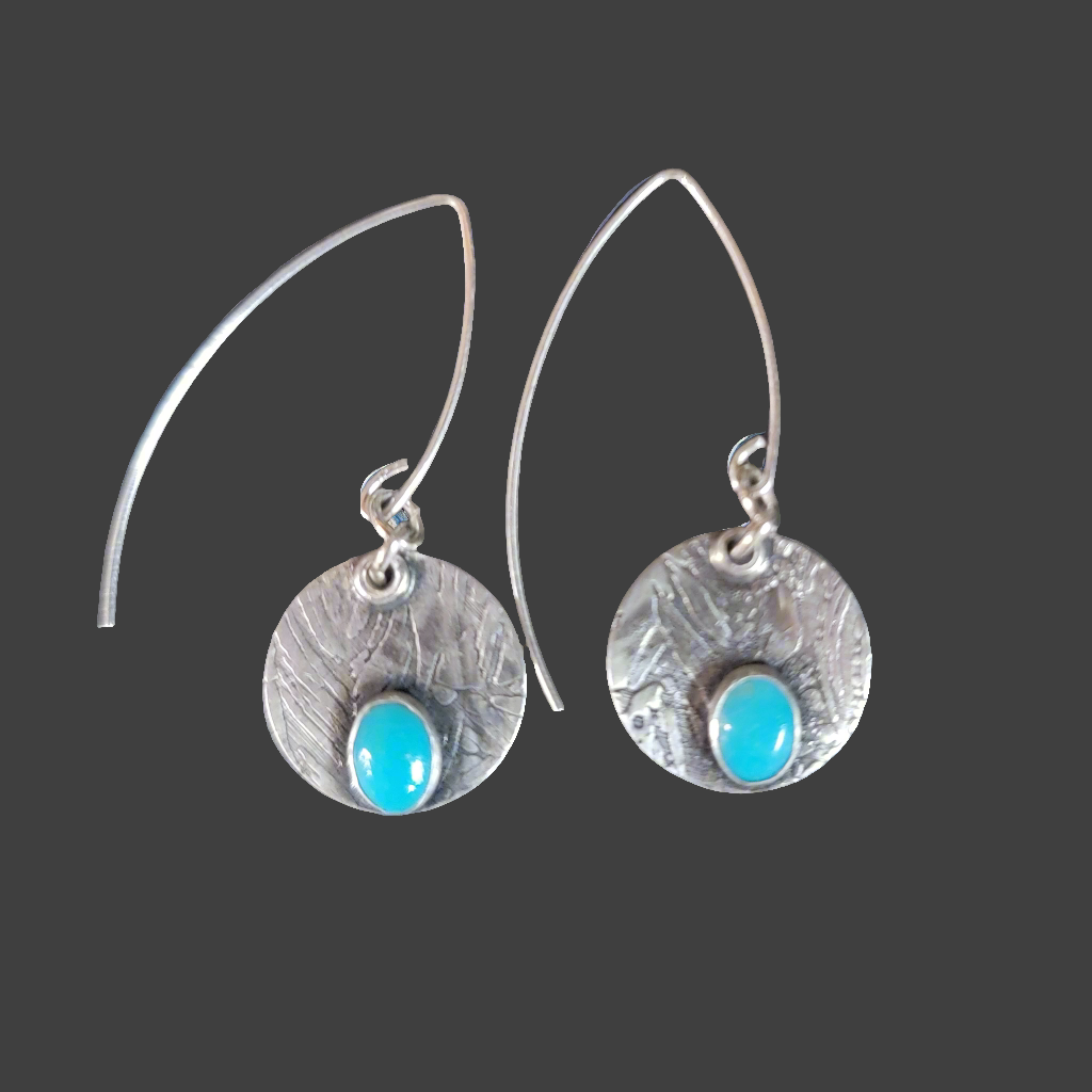 Turquoise Sterling Round Disc Earrings