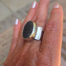 Basalt stone sterling adjustable ring