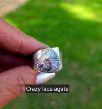 Crazy Lace sterling wide band adjustable ring