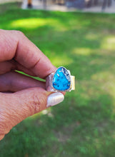 Morenci Turquoise in pyrite sterling adjustable ring SOLD