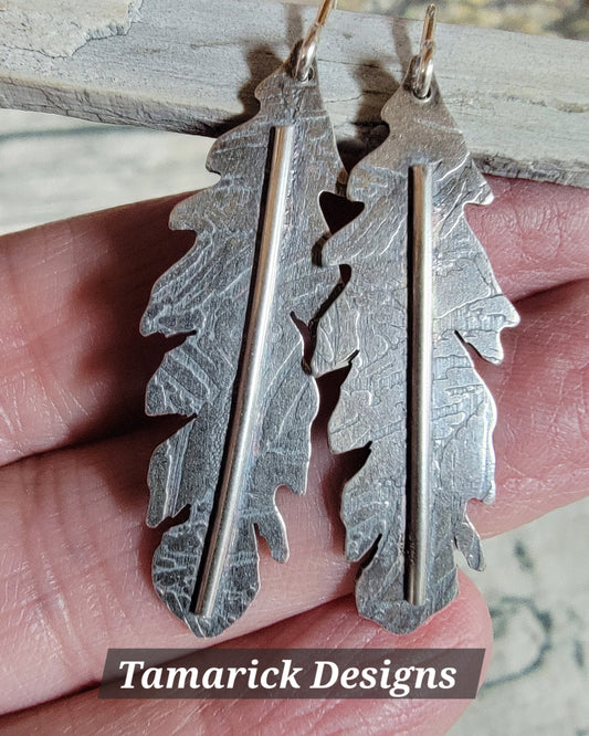 Sterling silver hand sawn Feather earrings