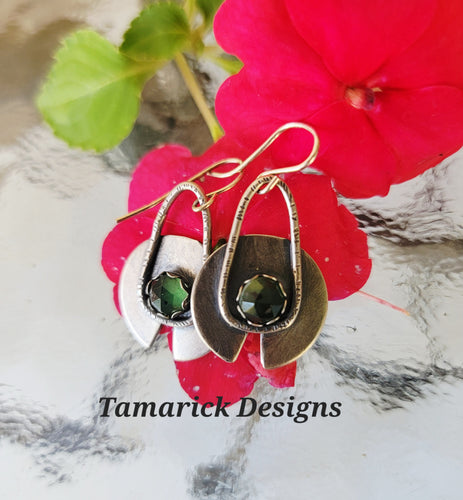 Serpentine and Sterling silver dangle earrings