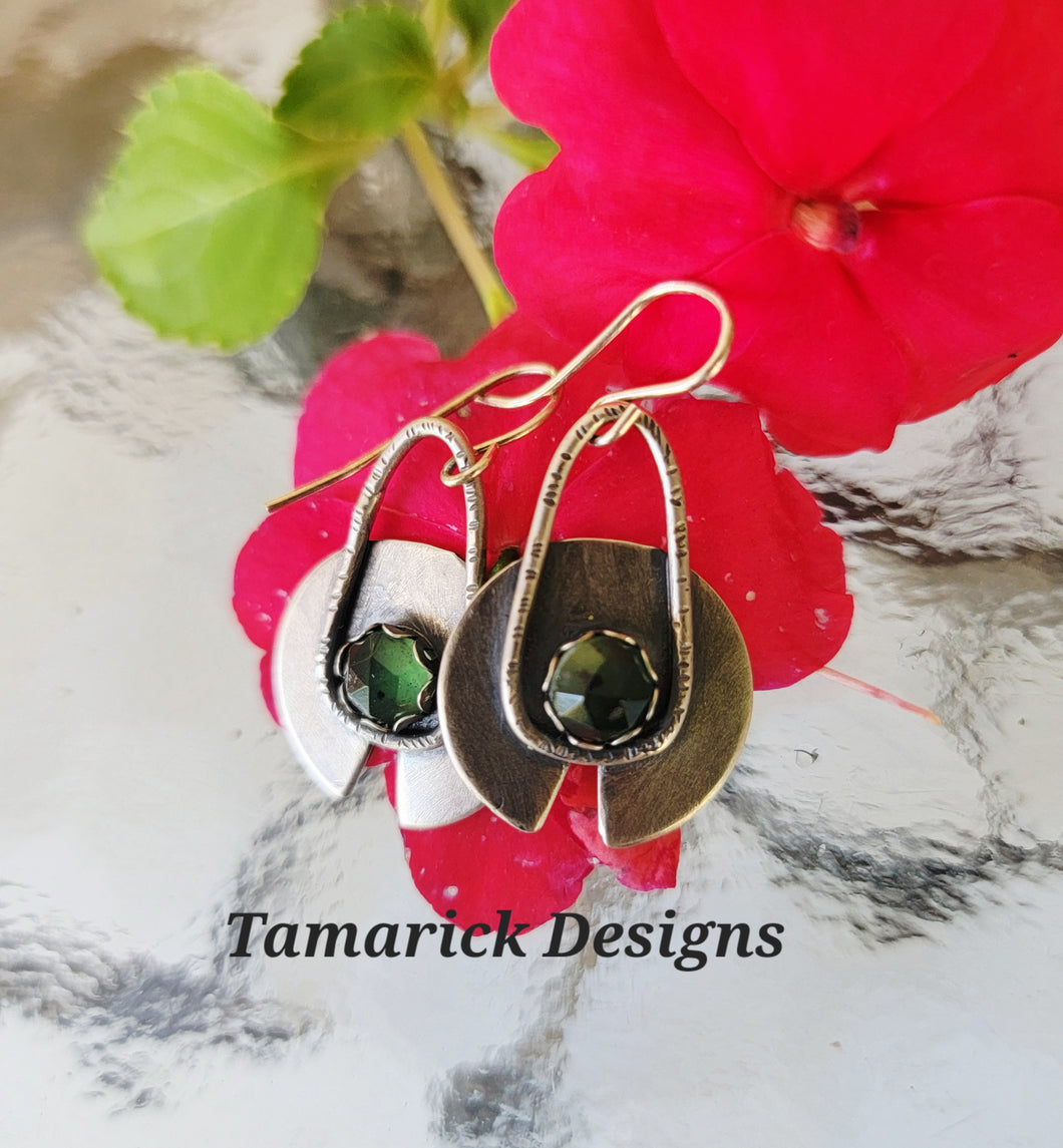 Serpentine and Sterling silver dangle earrings