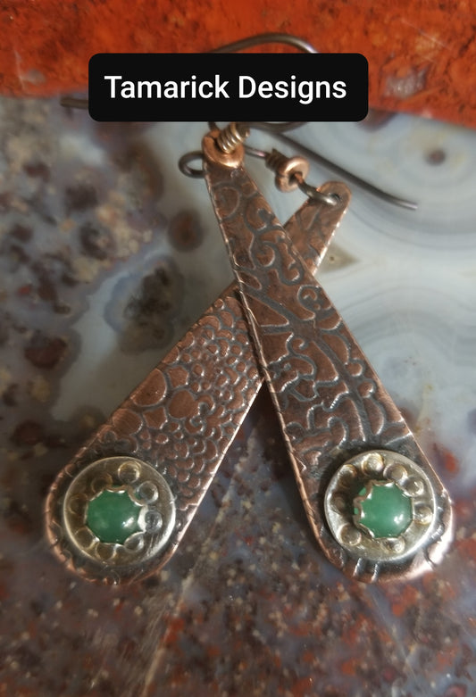 Adventurine copper and sterling earrings