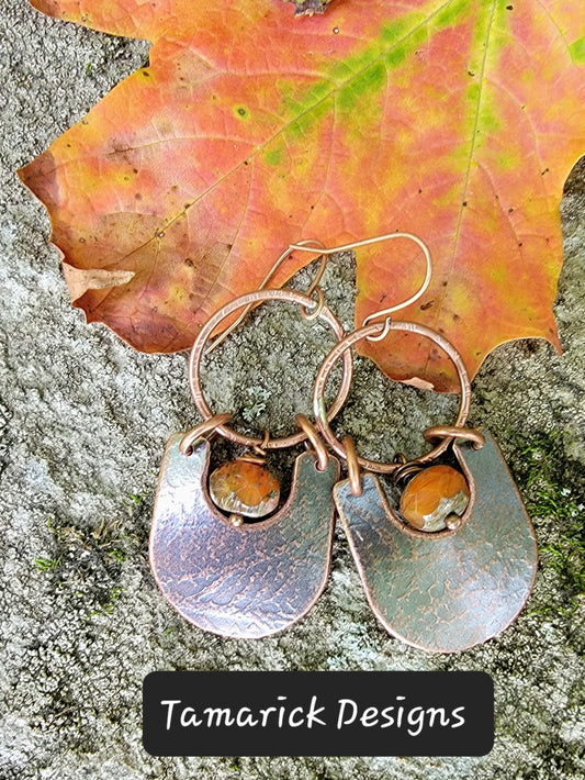 Copper patina picasso glass earrings