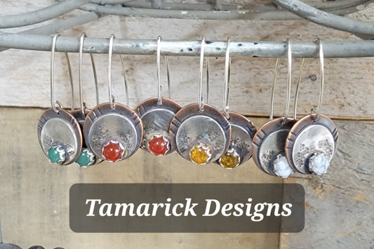Amber, copper and sterling silver earringd