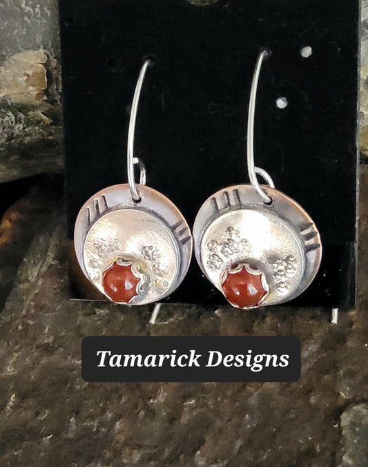 Carnelian, copper and sterling earrings