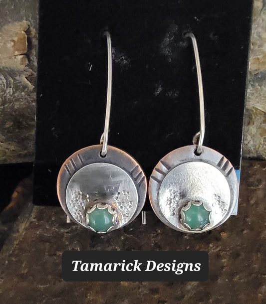 Aventurine, copper and sterling silver earrings