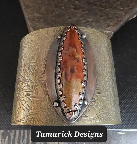 Calico Jasper, brass and copper cuff bracelet