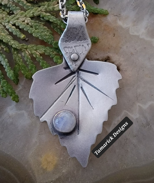 Moonstone Sterling Leaf Necklace