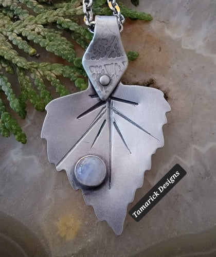 Moonstone Sterling Leaf Necklace