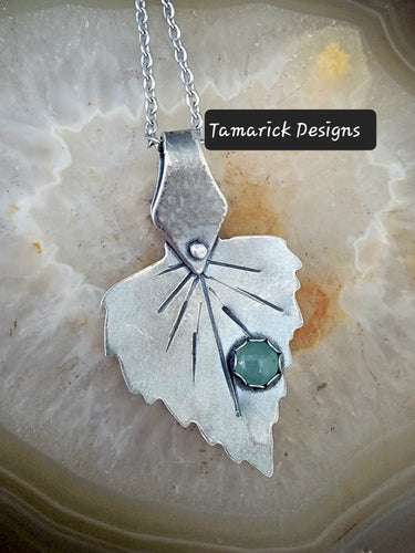 Green Chalcedony and Sterling Leaf Necklace