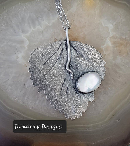 Mother of Pearl Sterling Leaf Necklace