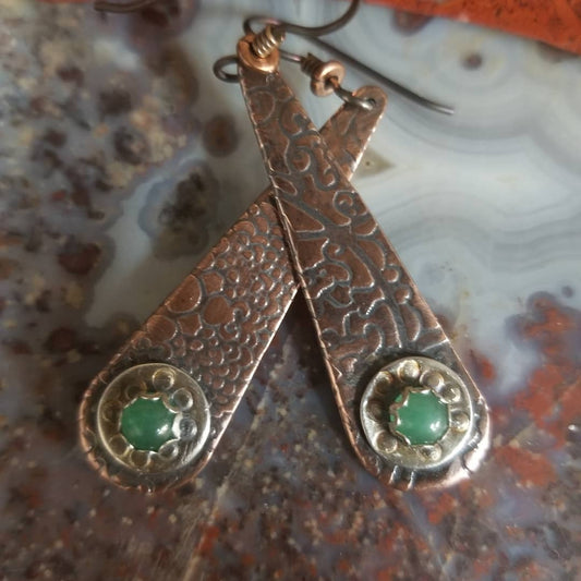 Adventurine copper and sterling earrings